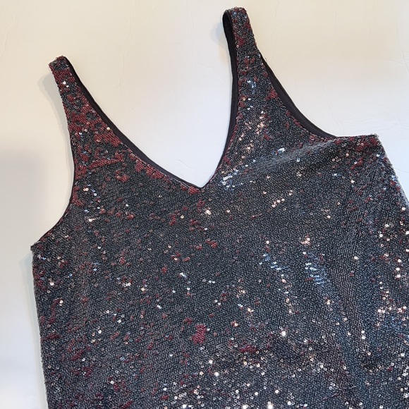 Michael Stars sleeveless tank top sequins v neck layering S black red lined - Picture 6 of 8